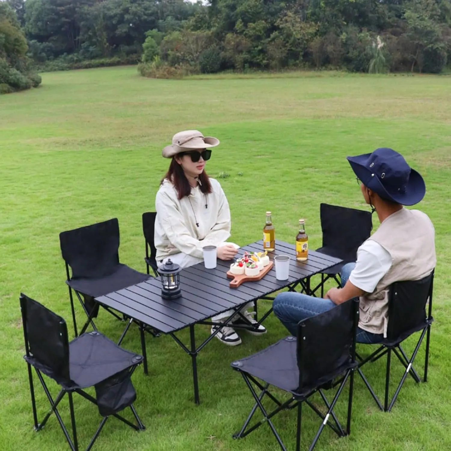 Folding Camping Table, Portable Picnic Table with Carry Bag, Lightweight Aluminum Roll-Up Design for Camping, Backpacking, Beach, BBQ, and Outdoor Parties Wood Color 95×55×50cm/37×21×19.7in