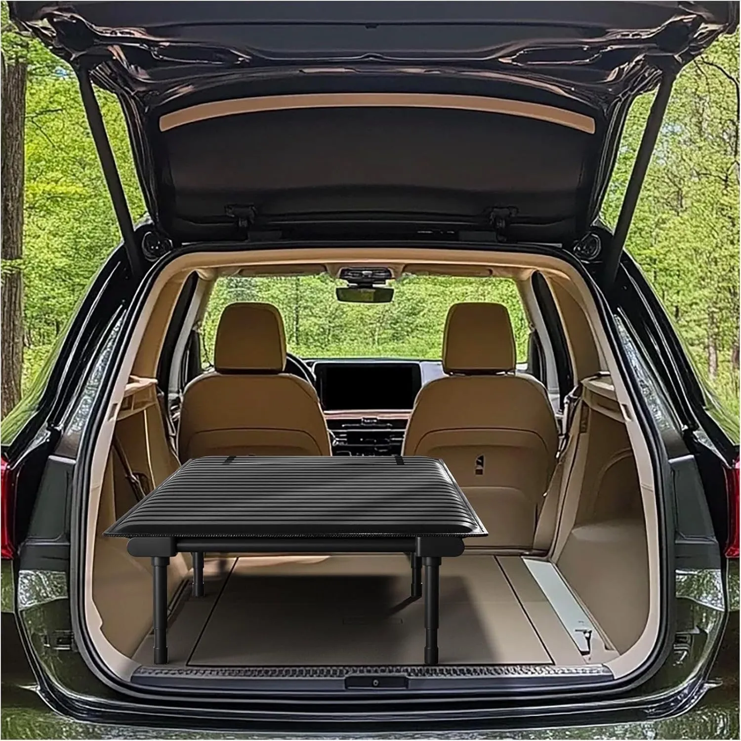 Folding Car Bed with Adjustable Leg and Flexible Length, Camping Bed for Universal SUV Truck MVP Traveling,Non Inflatable Air Mattress 600D Oxford 400lbs Max Black (High Legs)