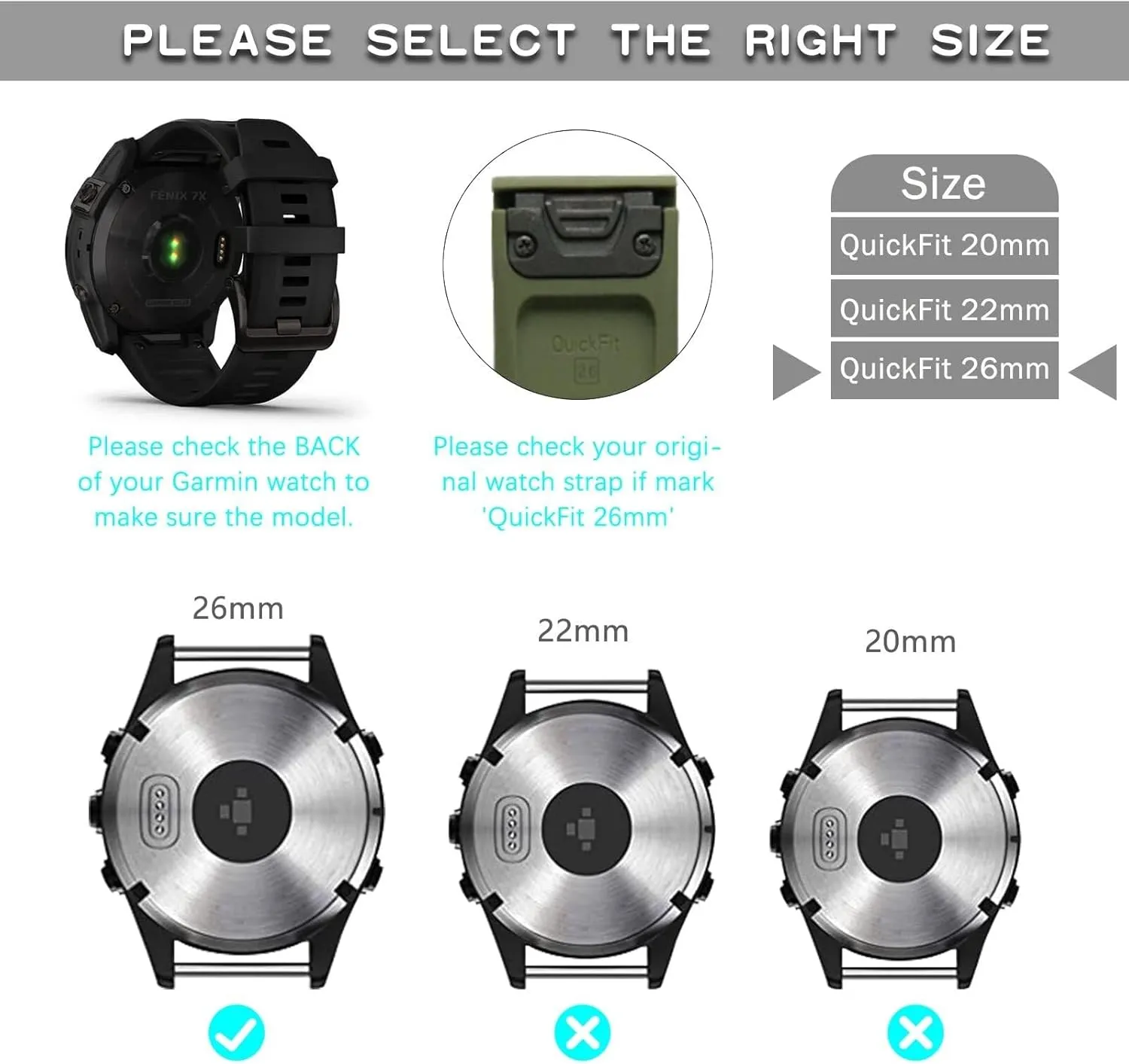 For Fēnix/Epix/Quatix/MARQ Series/Descent Series/D2 Series/Enduro/Tactix, Silicone Soft Breathable Waterproof Replacement Strap for QuickFit 22mm Watch Band