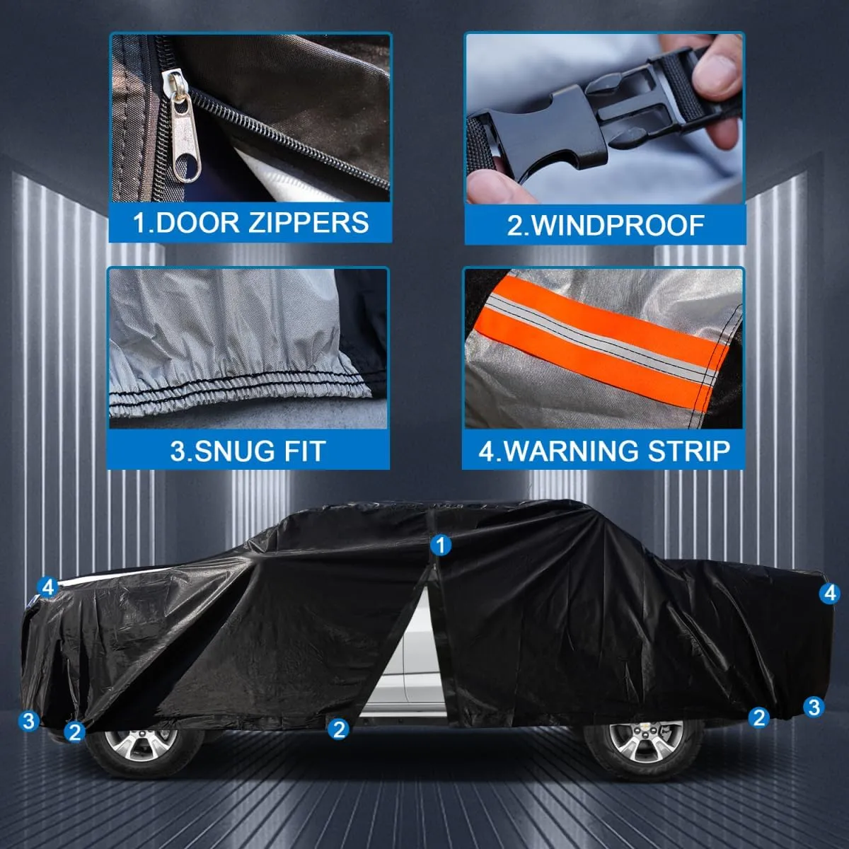 Ford Ranger Truck Cover Custom Fit 2019-2025 Super Cab/Crew Cab SB (4.9'-6') with Door Zipper, 12 Layers Full Exterior Pickup Truck Cover Waterproof All Weather, for Wind Dust Sun and UV Protection.