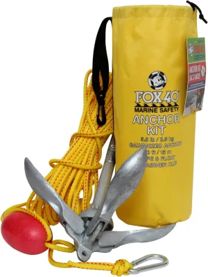 Fox 40 Anchor Kit - Classic Style, Includes Waterproof Bag, 3/8'' Diameter 700 lb Test Floating Polypropylene Rope, 2.5 kg Anchor and Float, Heavy-duty Nylon Bag with Clip