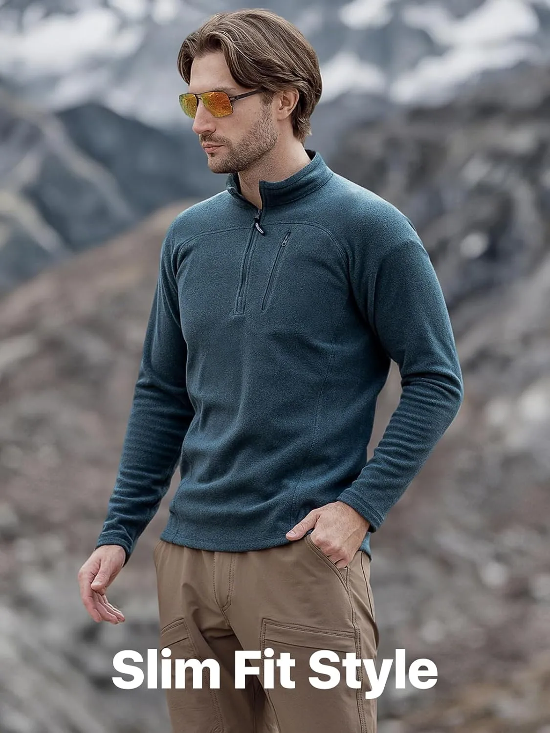 FREE SOLDIER Men's Quarter Zip Pullover Fleece Jacket Lightweight Sweaters Long Sleeve Thermal Half Zip Up Golf Sweatshirt