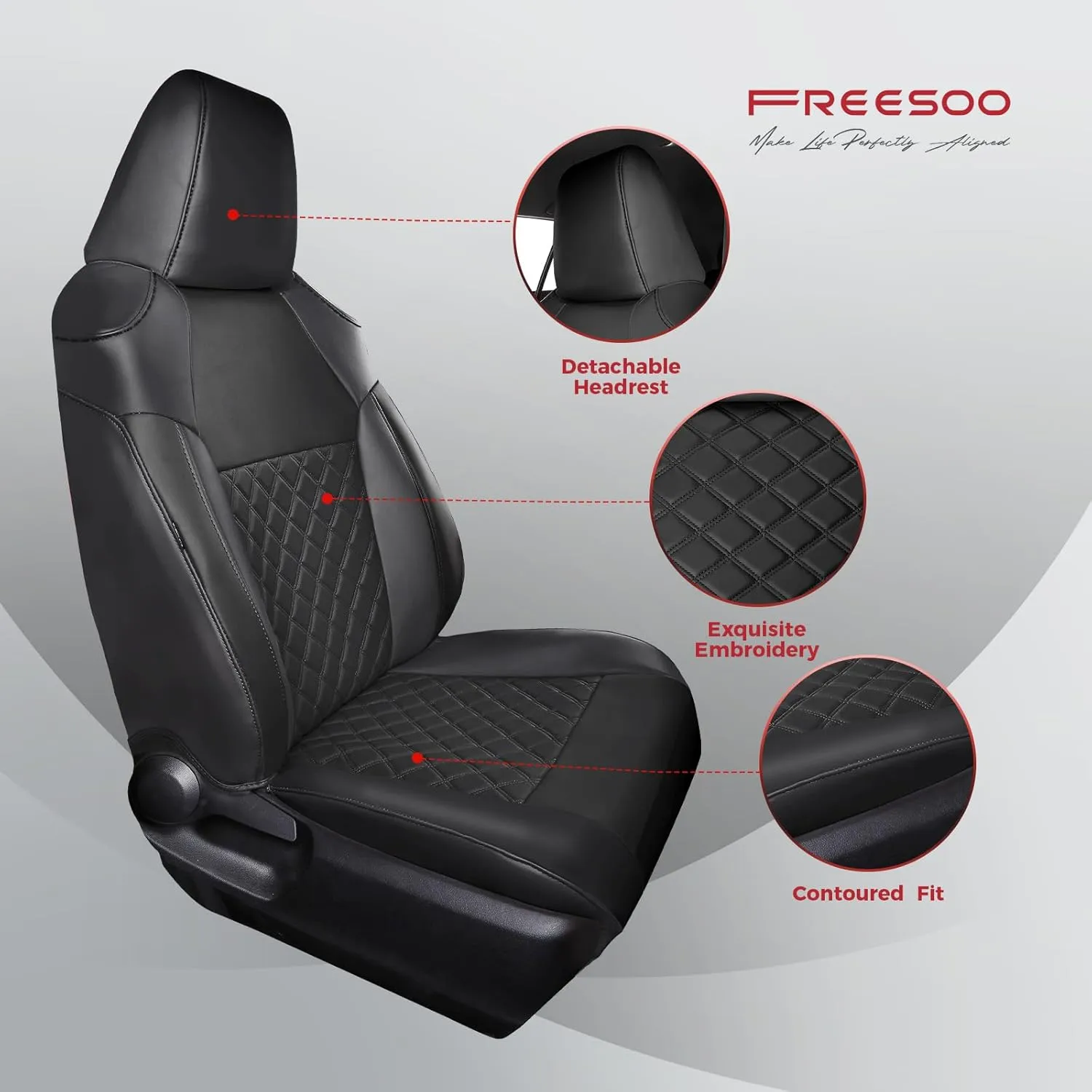 FREESOO Custom 1:1 Seat Covers for Corolla Cross L LE XLE 2025 2024 2023 2022 2021, Not for Hybrid, Faux Leather Seat Covers Full Set - Black