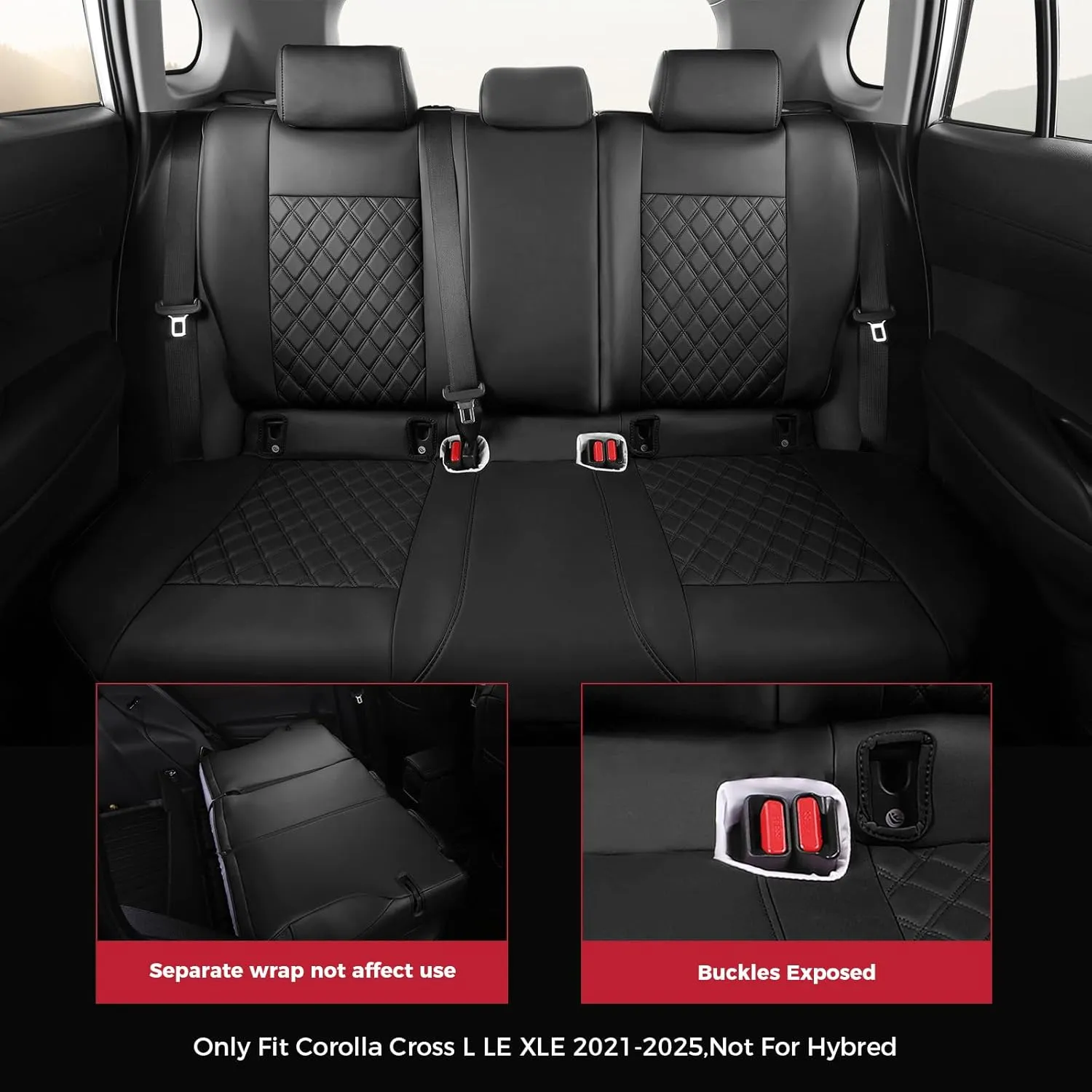 FREESOO Custom 1:1 Seat Covers for Corolla Cross L LE XLE 2025 2024 2023 2022 2021, Not for Hybrid, Faux Leather Seat Covers Full Set - Black