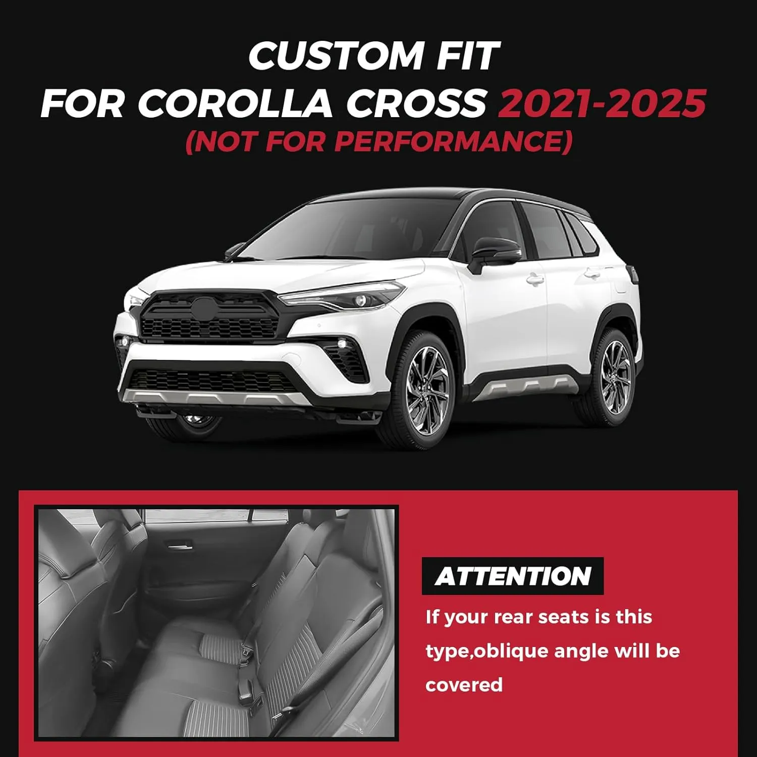FREESOO Custom 1:1 Seat Covers for Corolla Cross L LE XLE 2025 2024 2023 2022 2021, Not for Hybrid, Faux Leather Seat Covers Full Set - Black
