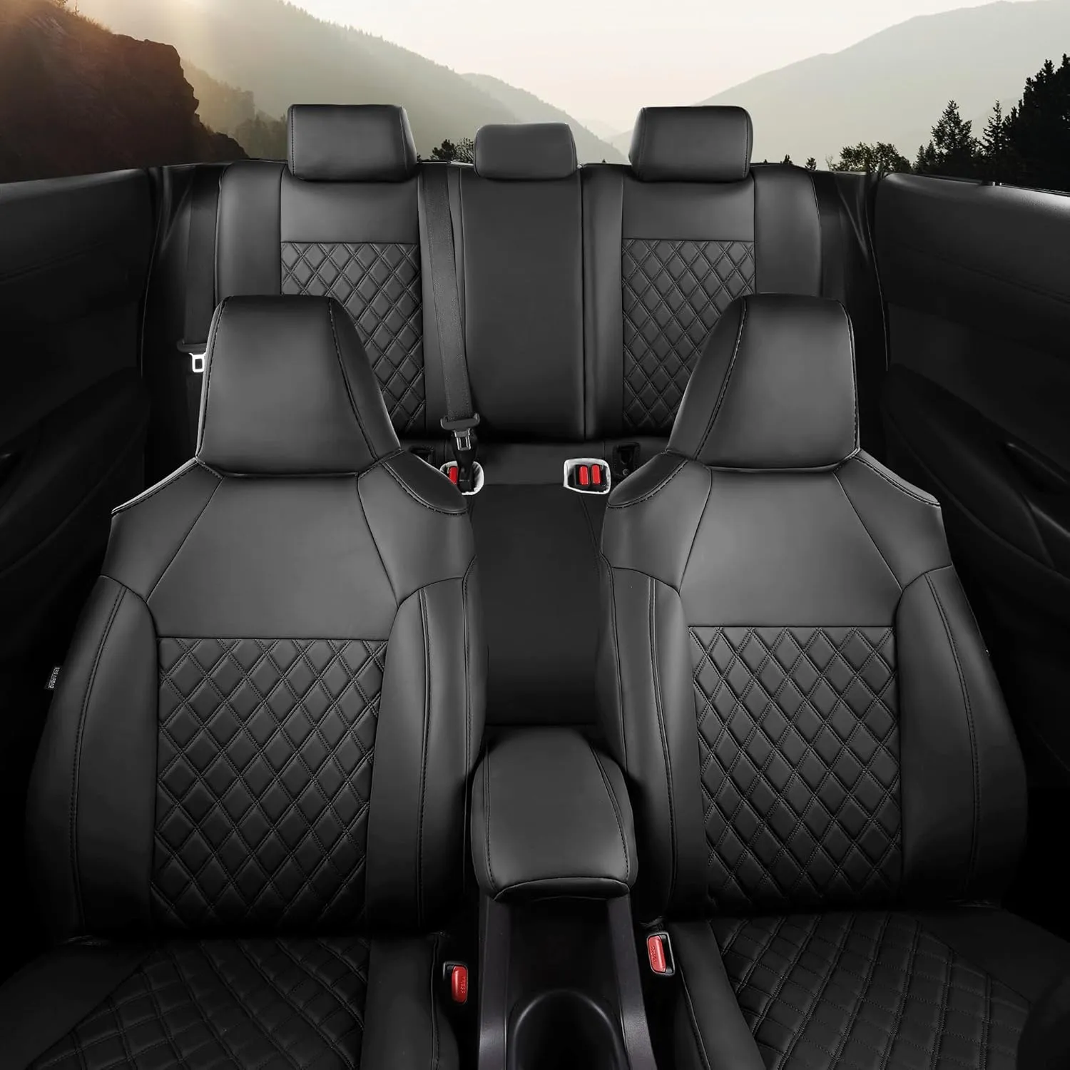 FREESOO Custom 1:1 Seat Covers for Corolla Cross L LE XLE 2025 2024 2023 2022 2021, Not for Hybrid, Faux Leather Seat Covers Full Set - Black