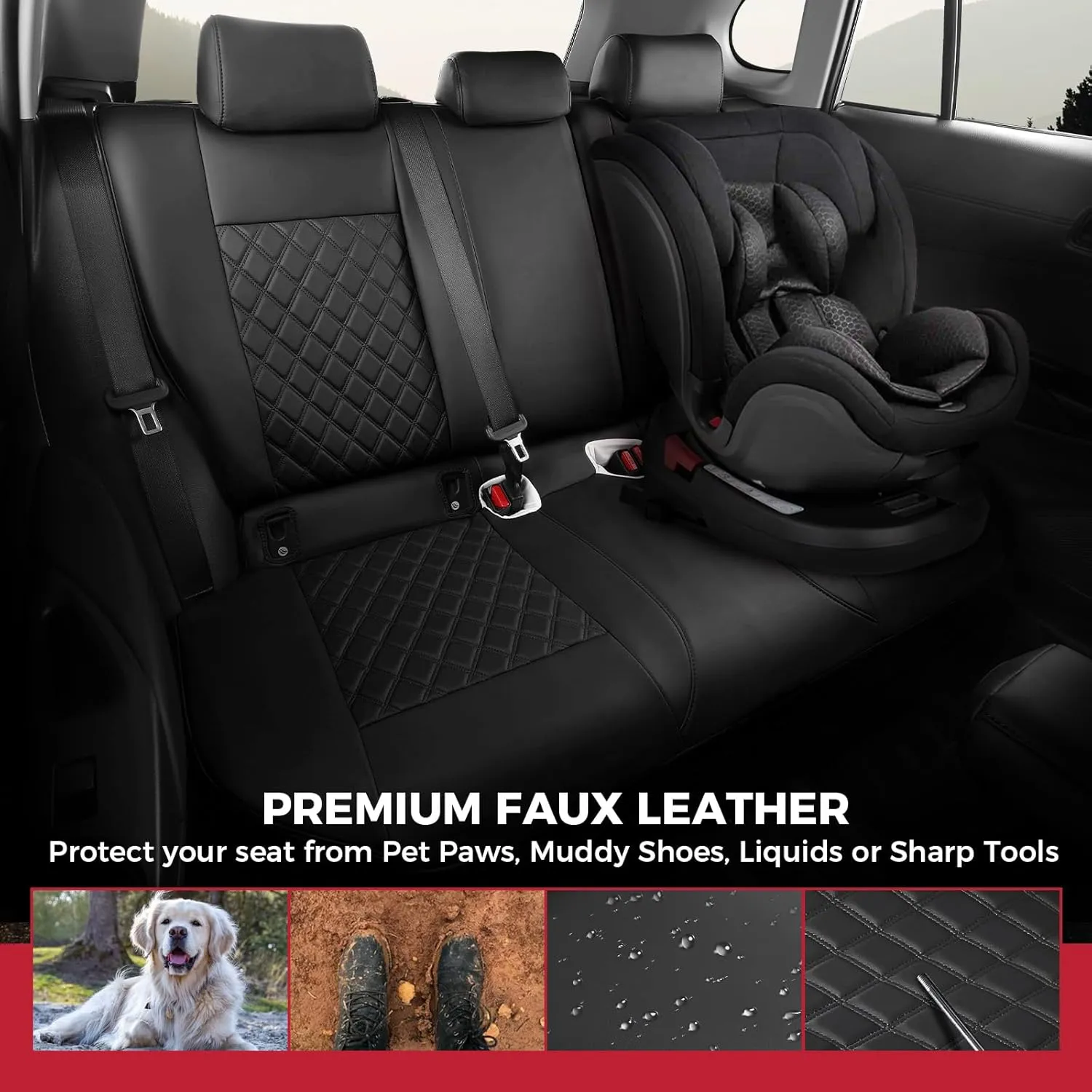 FREESOO Custom 1:1 Seat Covers for Corolla Cross L LE XLE 2025 2024 2023 2022 2021, Not for Hybrid, Faux Leather Seat Covers Full Set - Black