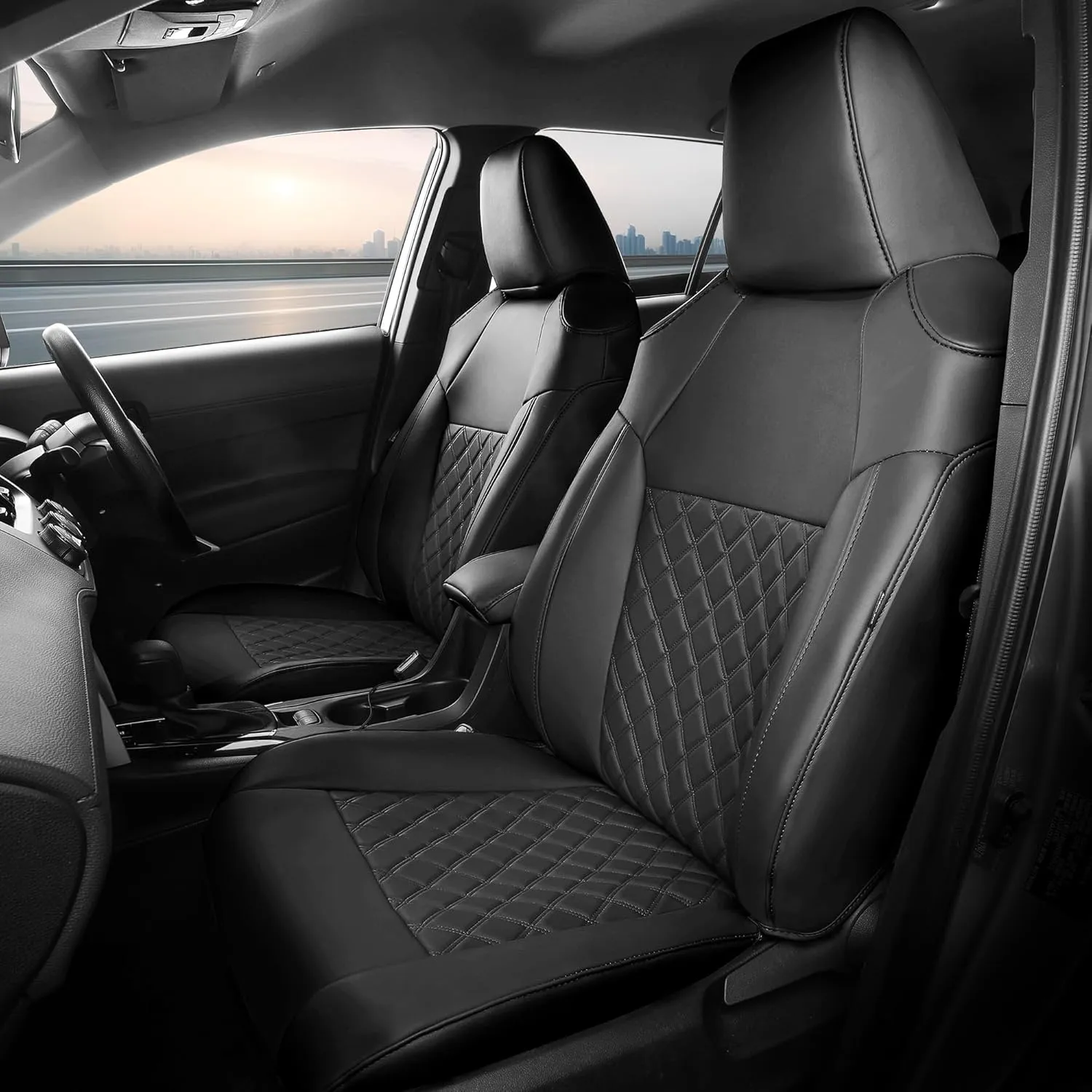 FREESOO Custom 1:1 Seat Covers for Corolla Cross L LE XLE 2025 2024 2023 2022 2021, Not for Hybrid, Faux Leather Seat Covers Full Set - Black