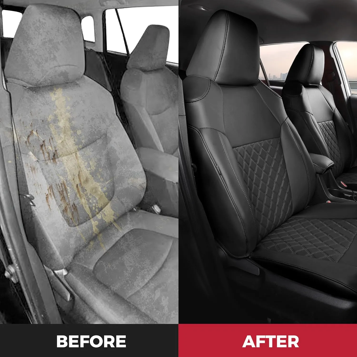 FREESOO Custom 1:1 Seat Covers for Corolla Cross L LE XLE 2025 2024 2023 2022 2021, Not for Hybrid, Faux Leather Seat Covers Full Set - Black