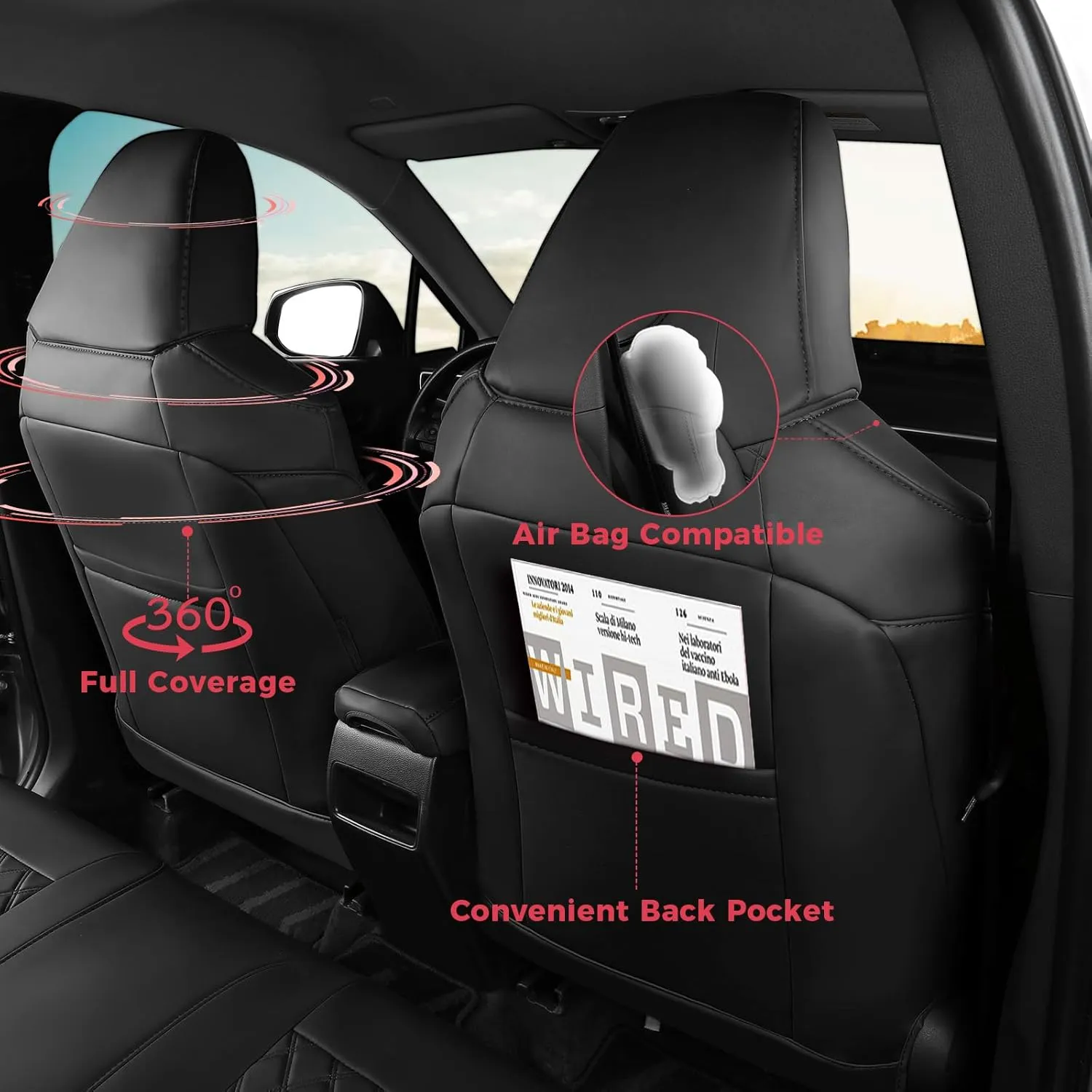 FREESOO Custom 1:1 Seat Covers for Corolla Cross L LE XLE 2025 2024 2023 2022 2021, Not for Hybrid, Faux Leather Seat Covers Full Set - Black