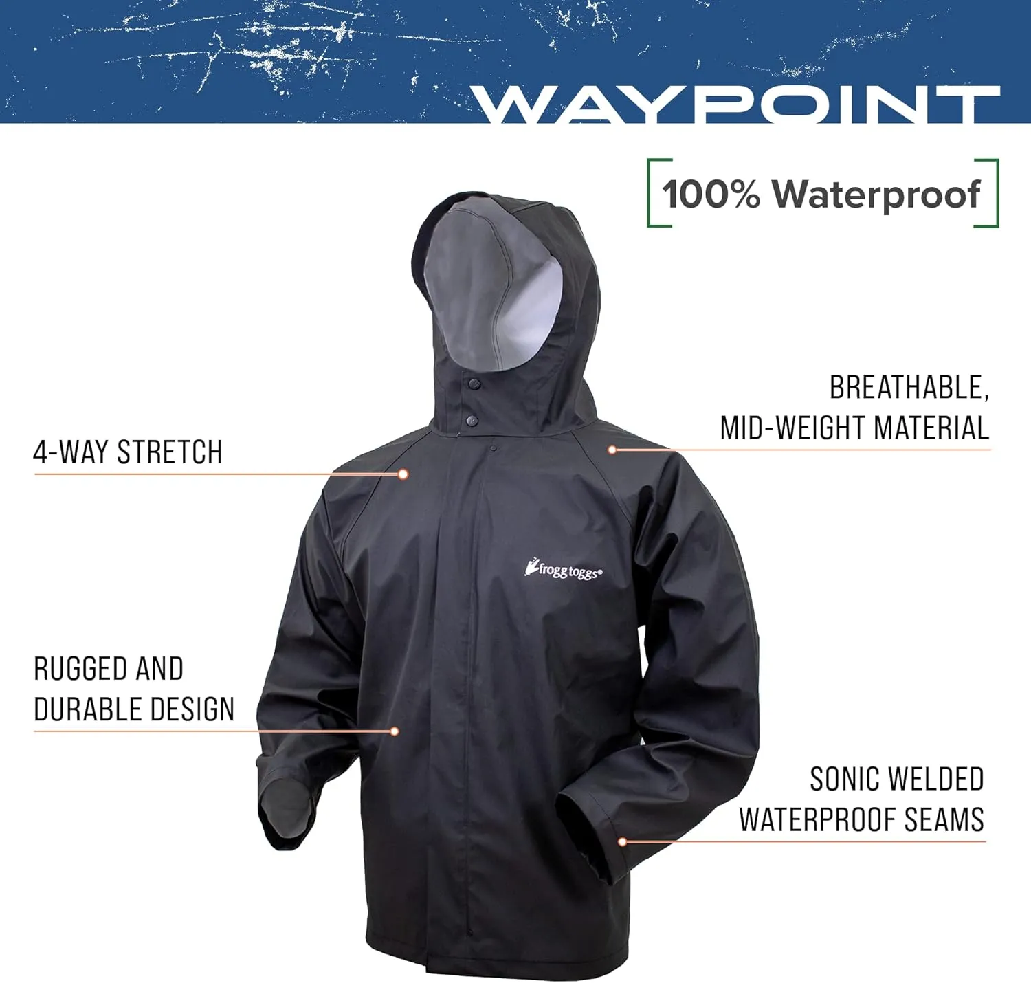 FROGG TOGGS Men's Waypoint Angler Waterproof, Durable Jacket with 4-Way Stretch