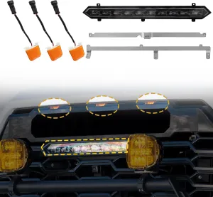 Front Bumper Grill LED Lighting Kit fit for Toyota Tundra for TRD PRO 2022 2023 2024,LED Running Light Bar with Steel Bracket Wiring Harness,White LED Light Bar,3 Amber Spot Lights Kit