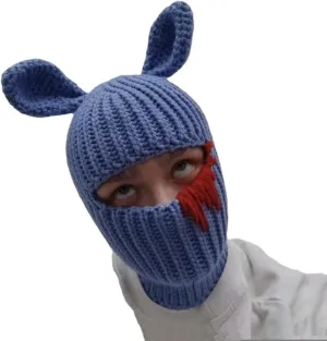 Funny Horns Creative Knitted Hat Beanies Warm Full Face Cover Ski Mask Hat Windproof Balaclava Hat for Men Women