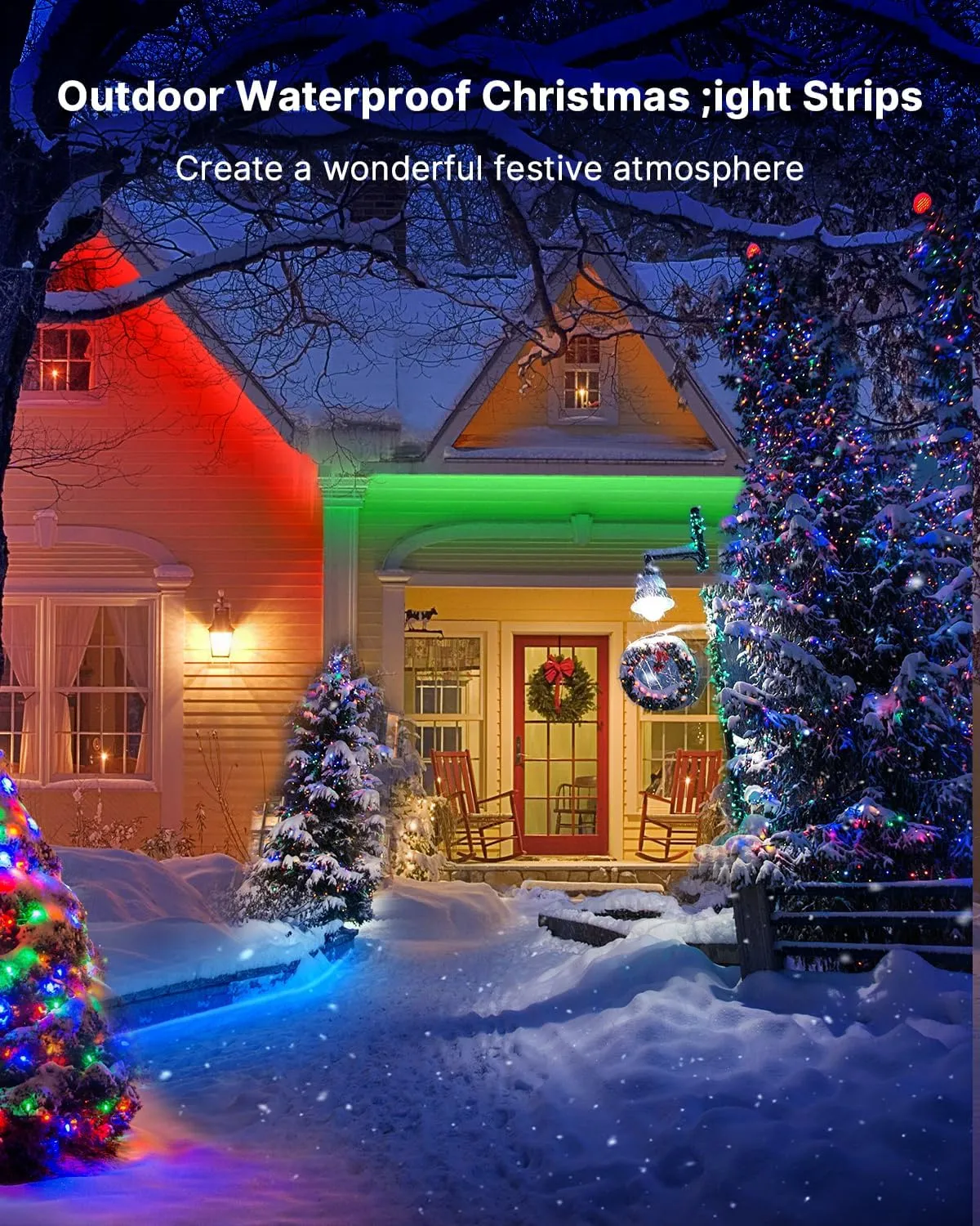 Fussion Outdoor LED Strip Lights Waterproof 200FT (2 Rolls of 100FT) with Remote, RGB LED Light Strips Music Sync Color Changing Christmas House Rope Lighting for Outside