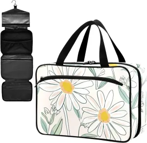 Fustylead Beautiful Hand Drawn Doodle Daisy Flower Large Medical Supplies Organizer Bag with Zipper Empty First Aid Bag Trauma Kit for Traveling Hiking Camping