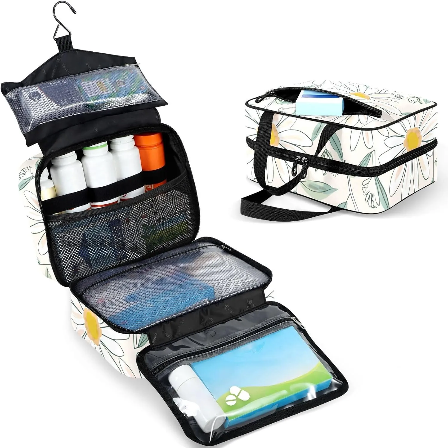 Fustylead Beautiful Hand Drawn Doodle Daisy Flower Large Medical Supplies Organizer Bag with Zipper Empty First Aid Bag Trauma Kit for Traveling Hiking Camping