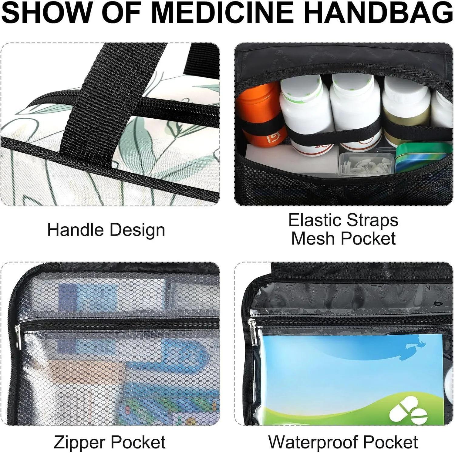 Fustylead Beautiful Hand Drawn Doodle Daisy Flower Large Medical Supplies Organizer Bag with Zipper Empty First Aid Bag Trauma Kit for Traveling Hiking Camping