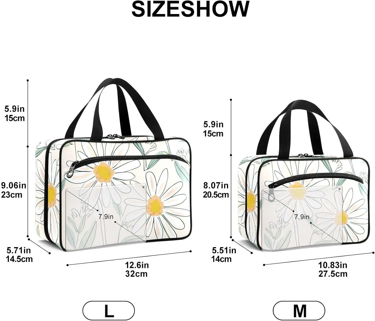 Fustylead Beautiful Hand Drawn Doodle Daisy Flower Large Medical Supplies Organizer Bag with Zipper Empty First Aid Bag Trauma Kit for Traveling Hiking Camping