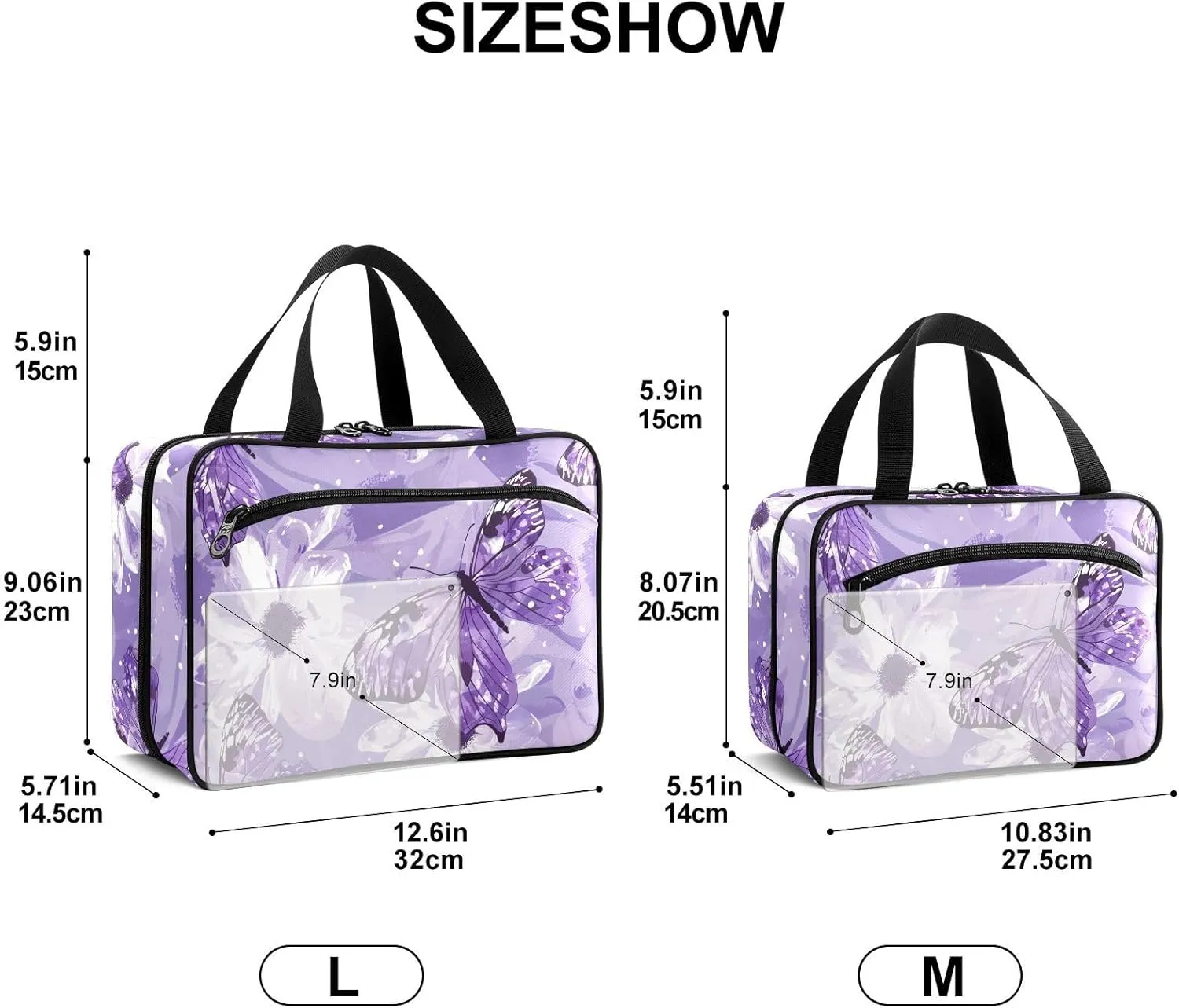 Fustylead Beautiful Purple Butterflies and Flower Large Medical Supplies Organizer Bag with Zipper Empty First Aid Bag Trauma Kit for Traveling Hiking Camping