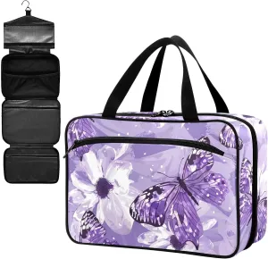 Fustylead Beautiful Purple Butterflies and Flower Large Medical Supplies Organizer Bag with Zipper Empty First Aid Bag Trauma Kit for Traveling Hiking Camping