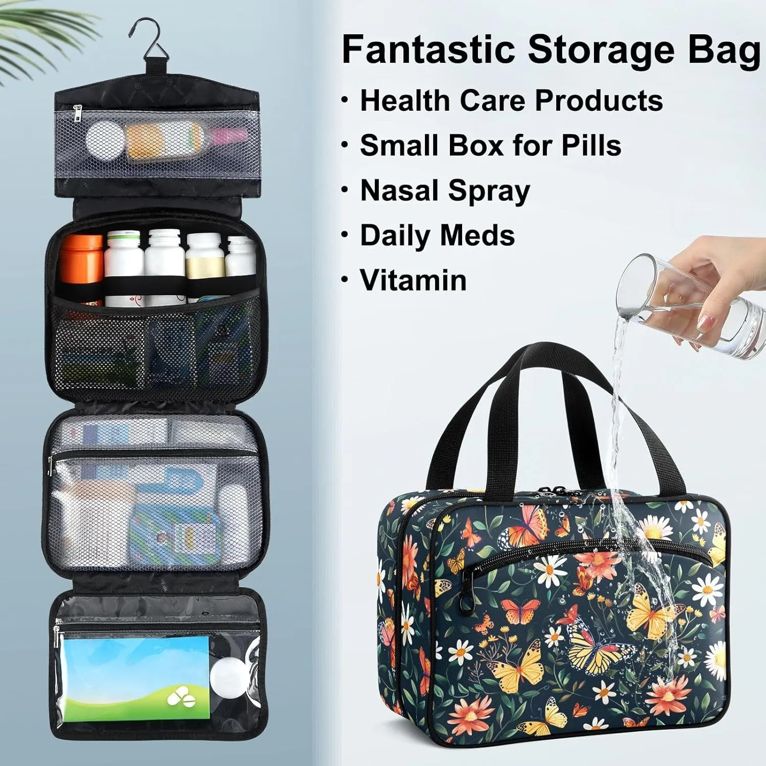 Fustylead Beautiful Vibrant Butterflies and Flowers Large Medical Storage Bag with Zipper Empty First Aid Bag Trauma Kit for Traveling Hiking Camping Backpacking