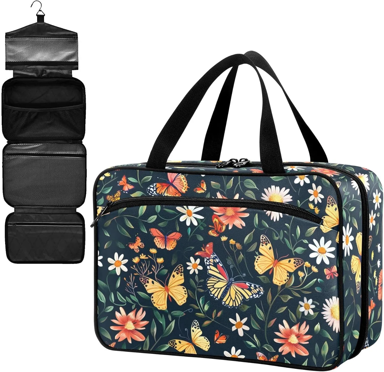 Fustylead Beautiful Vibrant Butterflies and Flowers Large Medical Storage Bag with Zipper Empty First Aid Bag Trauma Kit for Traveling Hiking Camping Backpacking