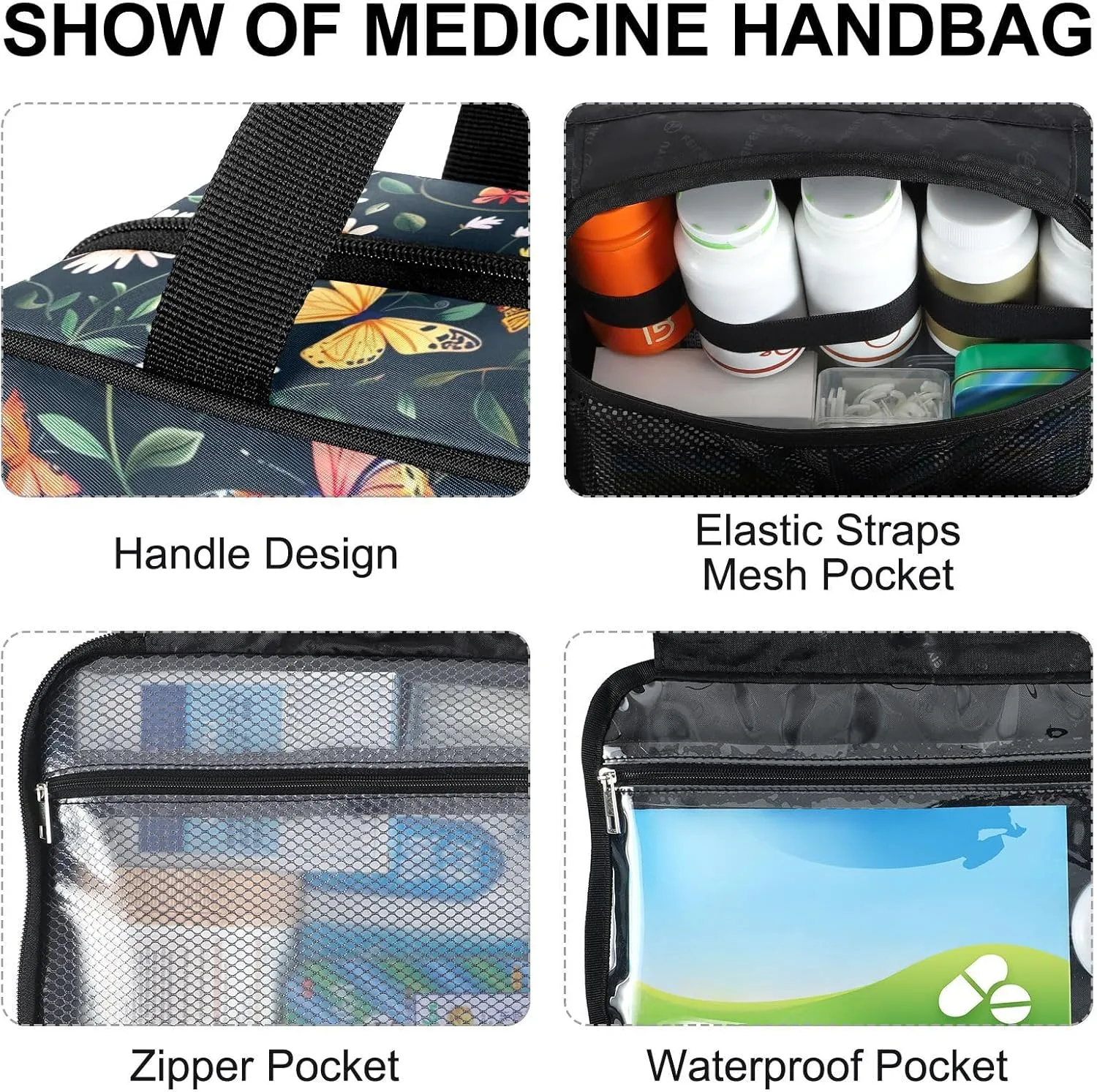 Fustylead Beautiful Vibrant Butterflies and Flowers Large Medical Storage Bag with Zipper Empty First Aid Bag Trauma Kit for Traveling Hiking Camping Backpacking