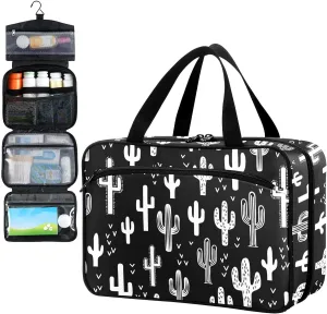 Fustylead Black and White Fun Western Cactus Travel Medicine Storage Bag Large Household Pill Bottle Organizer with Zipper for First Aid, Pills, Vitamins, Medical Supplies