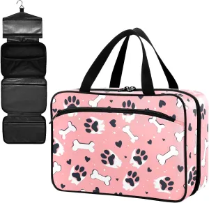 Fustylead Black Dog Paw Prints and Hearts Bones Large Medical Storage Bag with Zipper Empty First Aid Bag Trauma Kit for Traveling Hiking Camping Backpacking