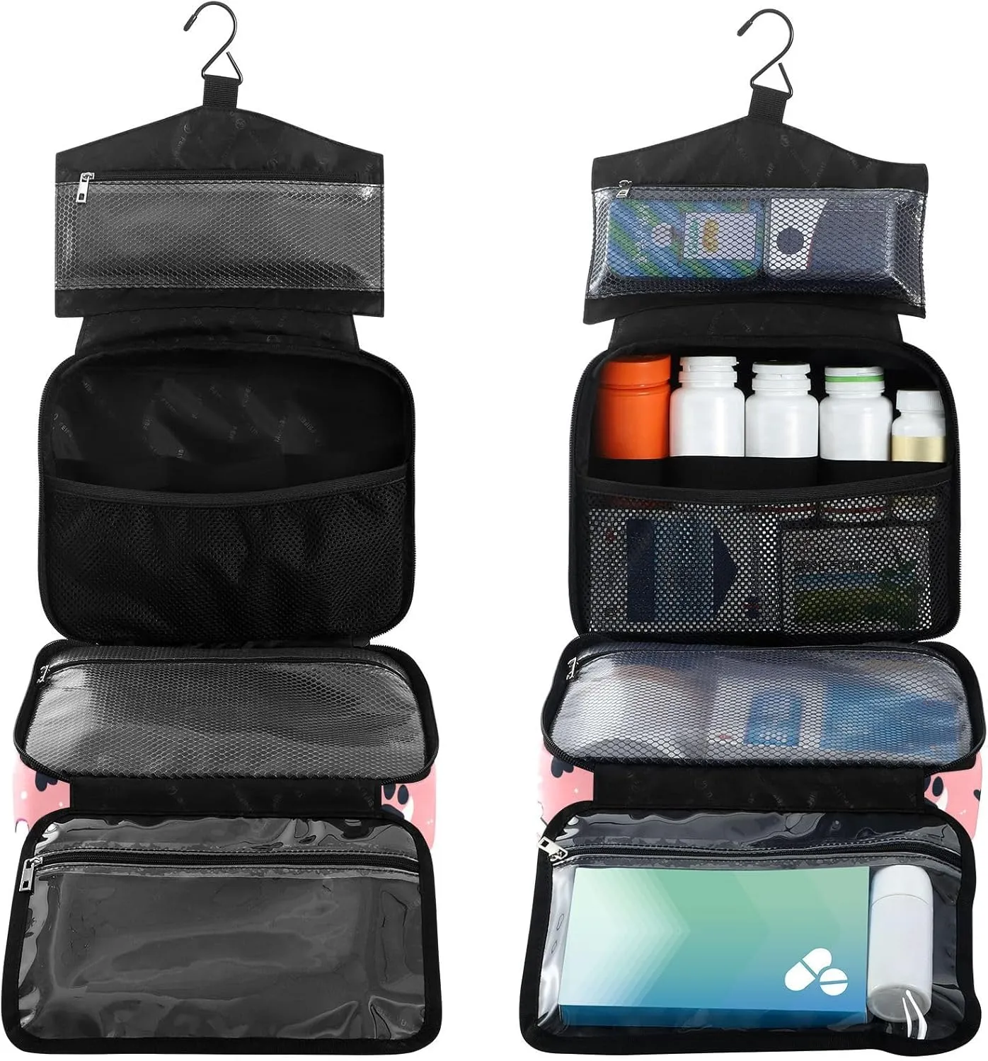 Fustylead Black Dog Paw Prints and Hearts Bones Large Medical Storage Bag with Zipper Empty First Aid Bag Trauma Kit for Traveling Hiking Camping Backpacking