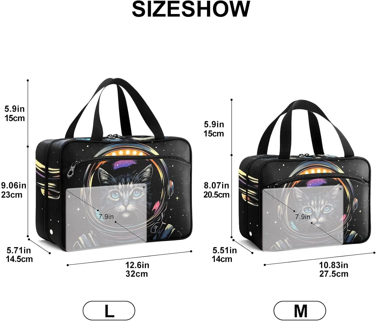 Fustylead Cute Astronaut Cat in Black Space on Helmet Empty Travel First Aid Bag Large Home Medication Bag with Zipper for Pills,Vitamin,Fish Oil,Supplements for Women and Men