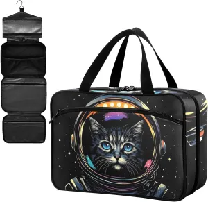 Fustylead Cute Astronaut Cat in Black Space on Helmet Empty Travel First Aid Bag Large Home Medication Bag with Zipper for Pills,Vitamin,Fish Oil,Supplements for Women and Men
