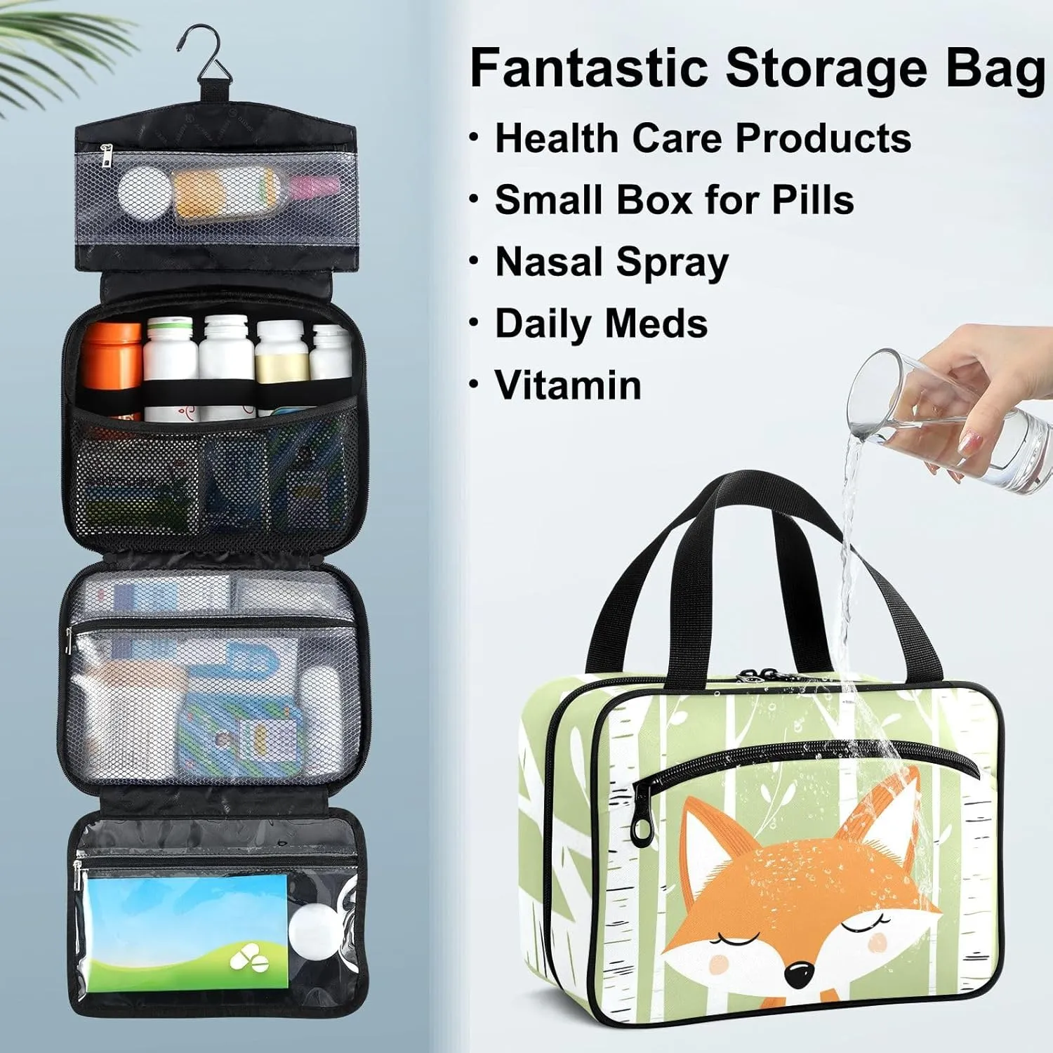 Fustylead Cute Fox Forest Cartoon Woodland Animal Large Medical Storage Bag with Zipper Empty First Aid Bag Trauma Kit for Traveling Hiking Camping Backpacking