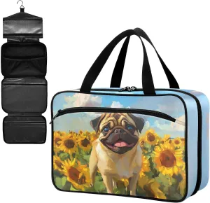 Fustylead Cute Sunflower Field Pug Dog Large Medical Storage Bag with Zipper Empty First Aid Bag Trauma Kit for Traveling Hiking Camping Backpacking
