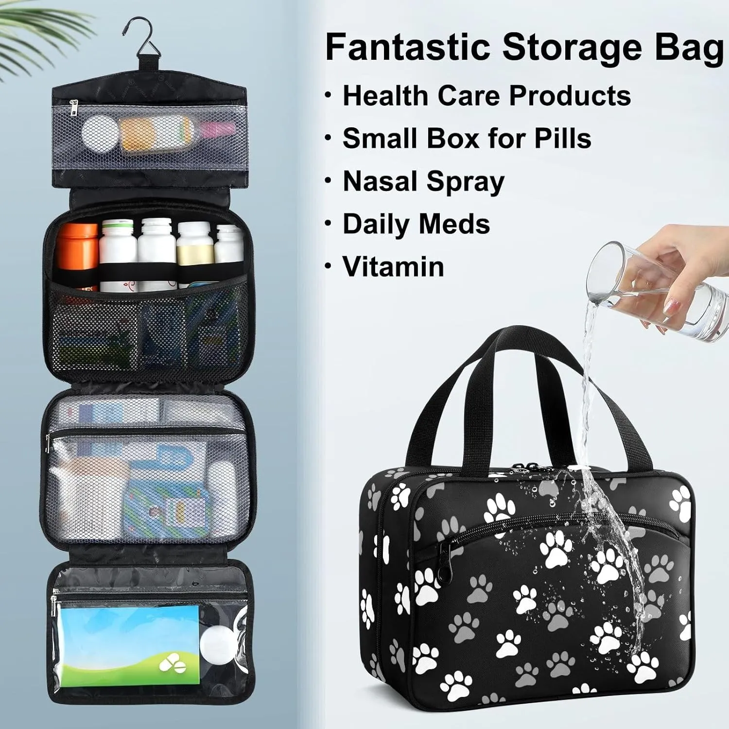 Fustylead Design Cute Paw Prints in White and Gray Large Medical Supplies Organizer Bag with Zipper Empty First Aid Bag Trauma Kit for Traveling Hiking Camping