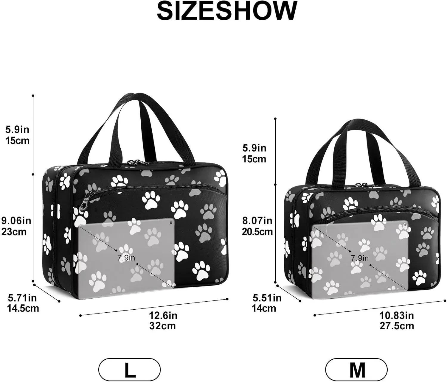 Fustylead Design Cute Paw Prints in White and Gray Large Medical Supplies Organizer Bag with Zipper Empty First Aid Bag Trauma Kit for Traveling Hiking Camping