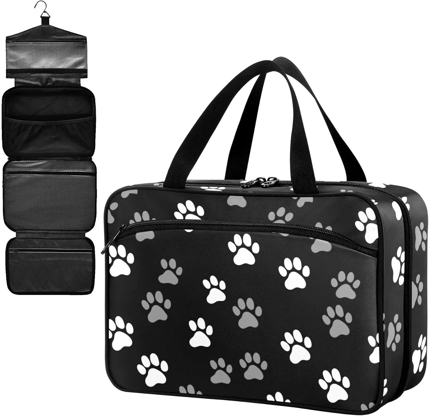 Fustylead Design Cute Paw Prints in White and Gray Large Medical Supplies Organizer Bag with Zipper Empty First Aid Bag Trauma Kit for Traveling Hiking Camping
