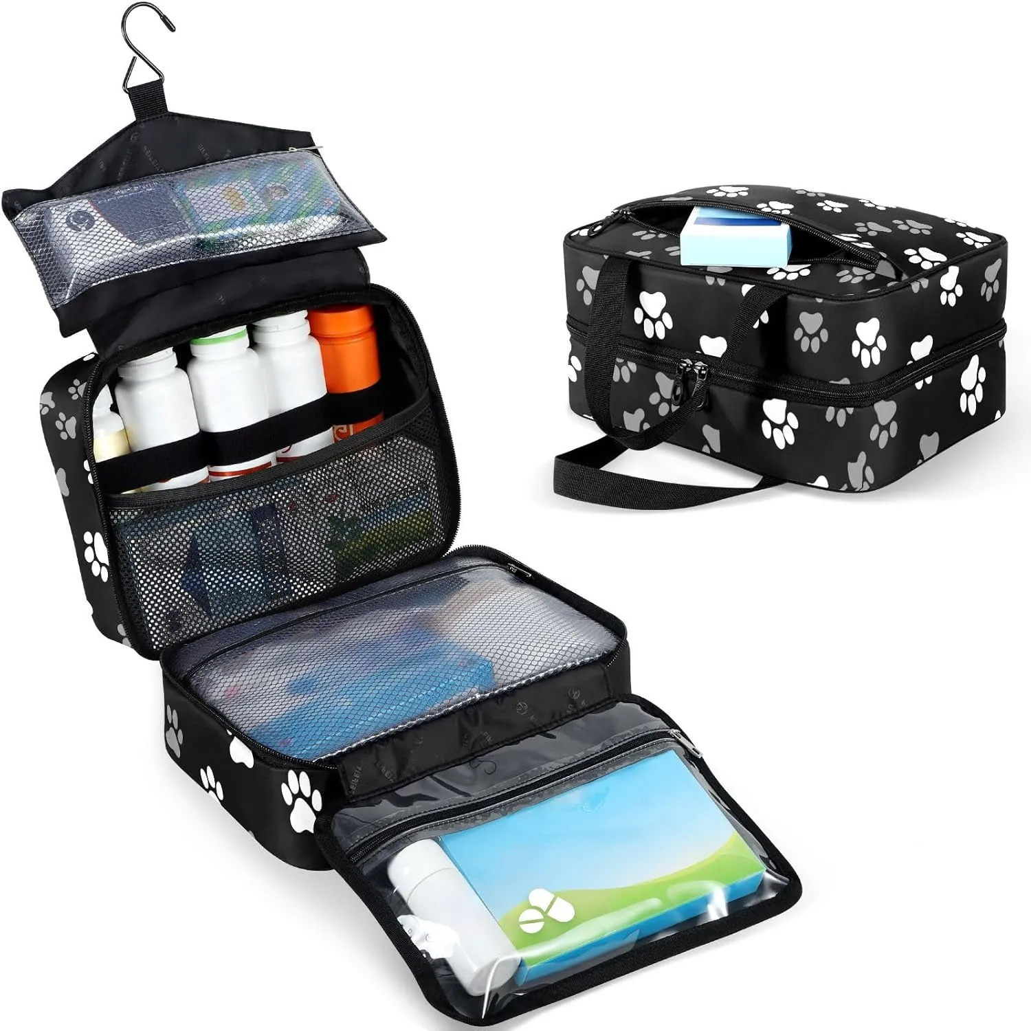 Fustylead Design Cute Paw Prints in White and Gray Large Medical Supplies Organizer Bag with Zipper Empty First Aid Bag Trauma Kit for Traveling Hiking Camping
