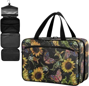 Fustylead Embroidery Retro Sunflowers and Flying Butterflies Large Medical Storage Bag with Zipper Empty First Aid Bag Trauma Kit for Traveling Hiking Camping Backpacking