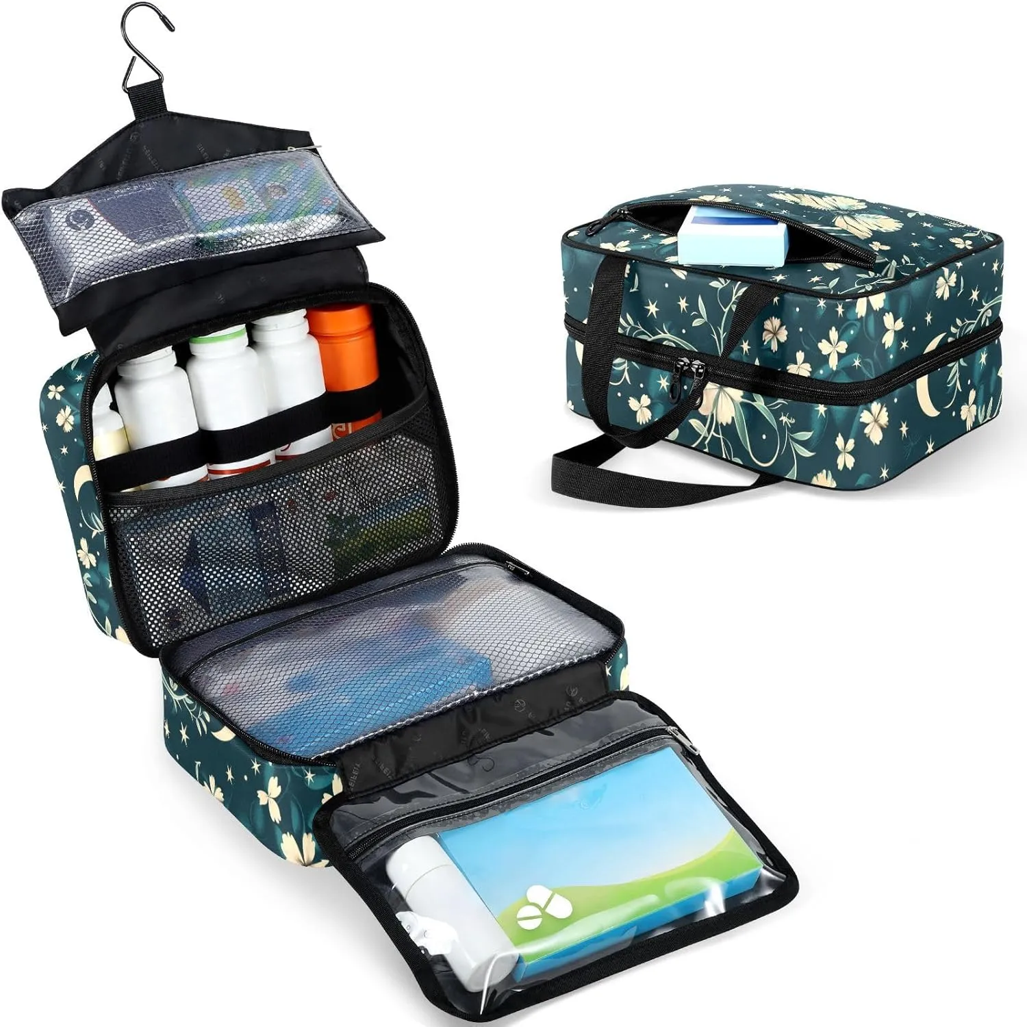 Fustylead Flying Butterfly and Floral Moon Stars Large Medical Supplies Organizer Bag with Zipper Empty First Aid Bag Trauma Kit for Traveling Hiking Camping