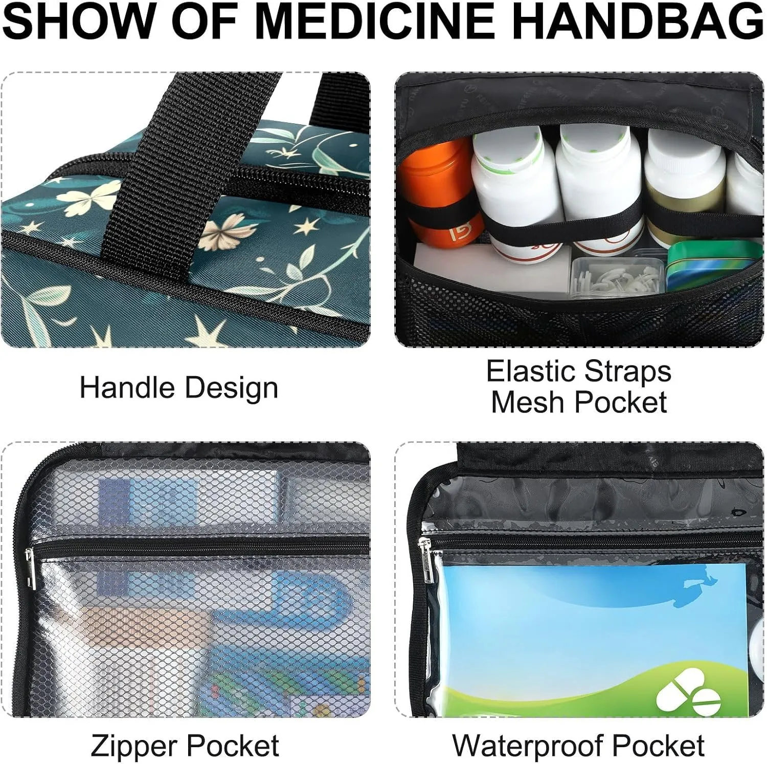 Fustylead Flying Butterfly and Floral Moon Stars Large Medical Supplies Organizer Bag with Zipper Empty First Aid Bag Trauma Kit for Traveling Hiking Camping