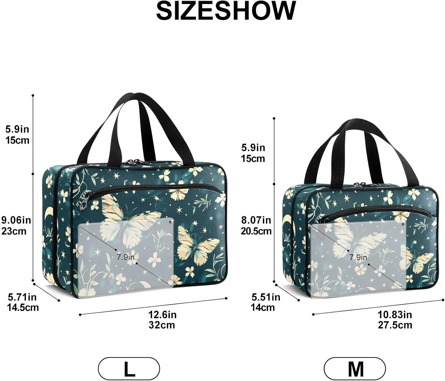Fustylead Flying Butterfly and Floral Moon Stars Large Medical Supplies Organizer Bag with Zipper Empty First Aid Bag Trauma Kit for Traveling Hiking Camping