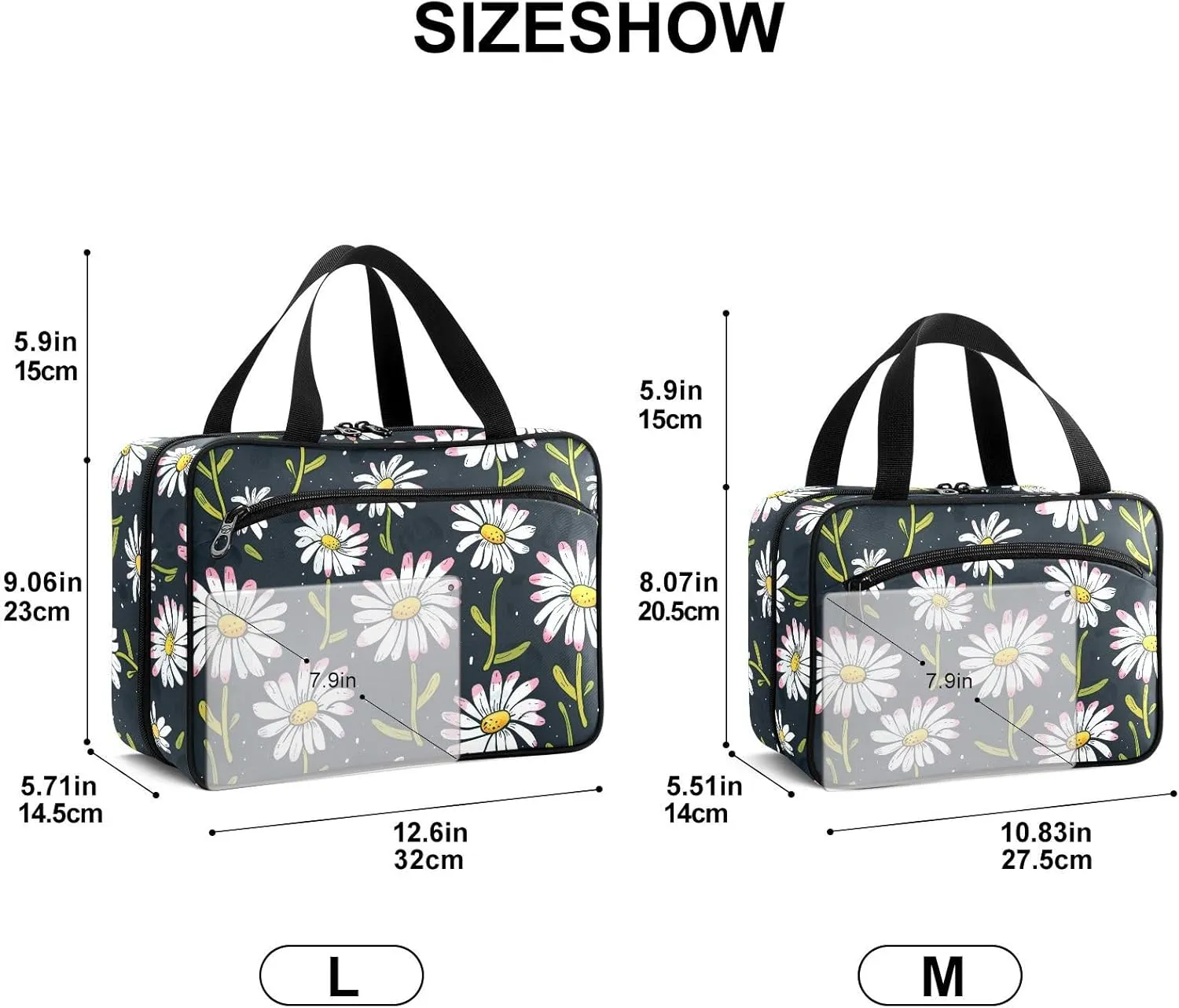 Fustylead Hand Draw Cartoon Daisy Flowers Large Medical Supplies Organizer Bag with Zipper Empty First Aid Bag Trauma Kit for Traveling Hiking Camping