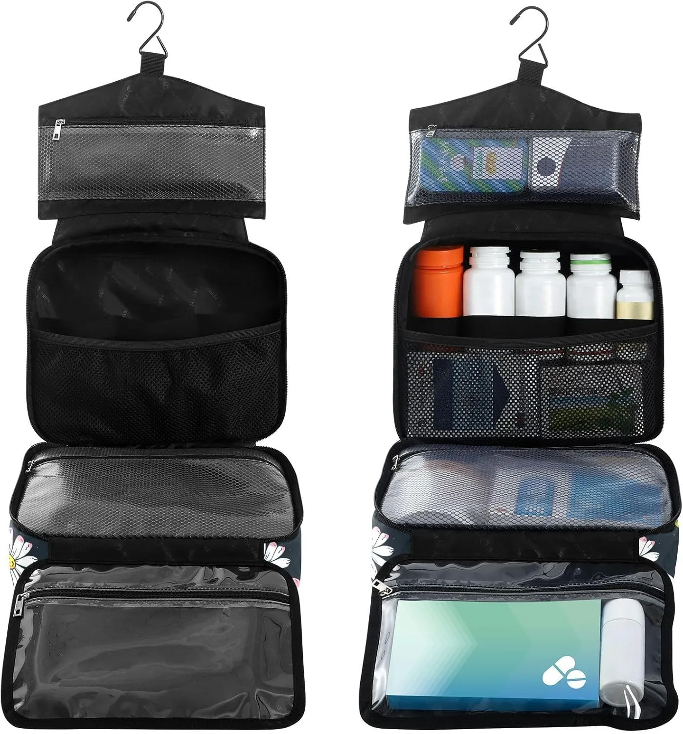 Fustylead Hand Draw Cartoon Daisy Flowers Large Medical Supplies Organizer Bag with Zipper Empty First Aid Bag Trauma Kit for Traveling Hiking Camping