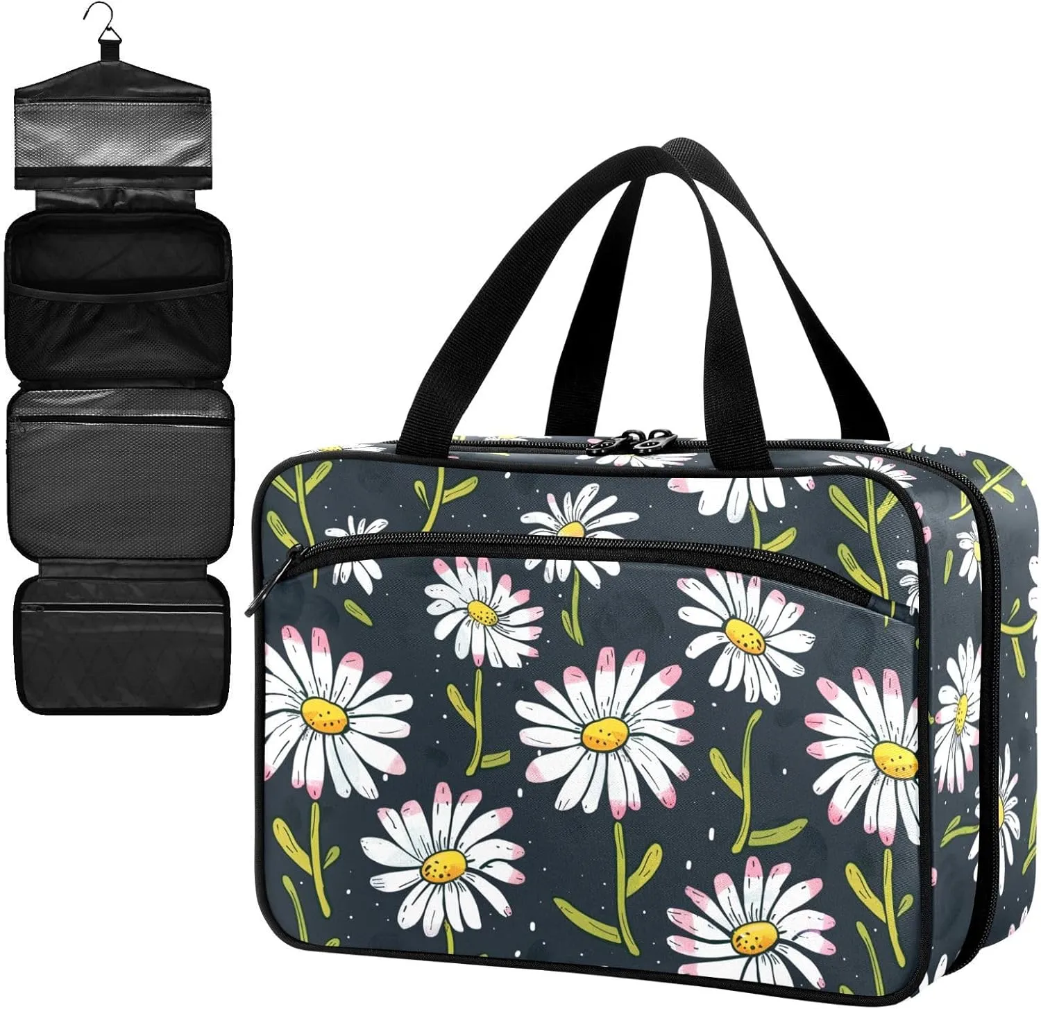 Fustylead Hand Draw Cartoon Daisy Flowers Large Medical Supplies Organizer Bag with Zipper Empty First Aid Bag Trauma Kit for Traveling Hiking Camping