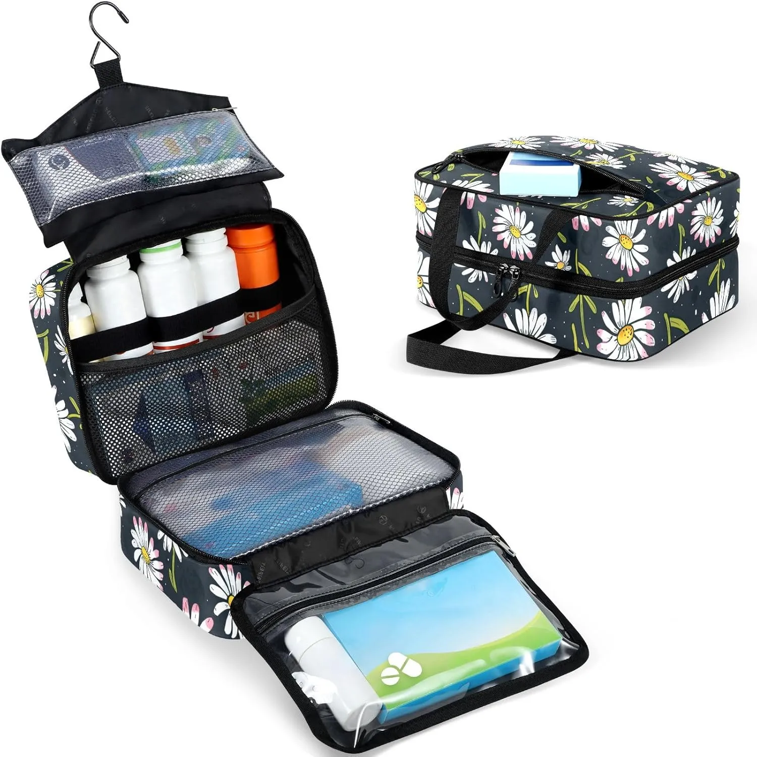 Fustylead Hand Draw Cartoon Daisy Flowers Large Medical Supplies Organizer Bag with Zipper Empty First Aid Bag Trauma Kit for Traveling Hiking Camping