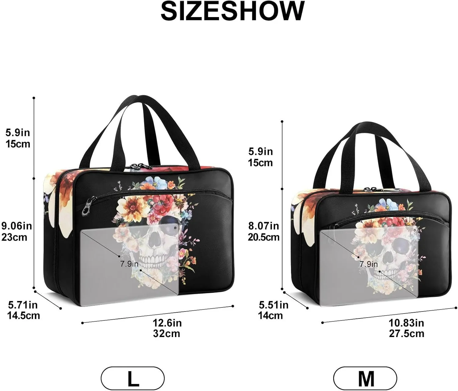 Fustylead Retro Floral Skull Watercolor Empty Travel First Aid Bag Large Home Medication Bag with Zipper for Pills,Vitamin,Fish Oil,Supplements for Women and Men