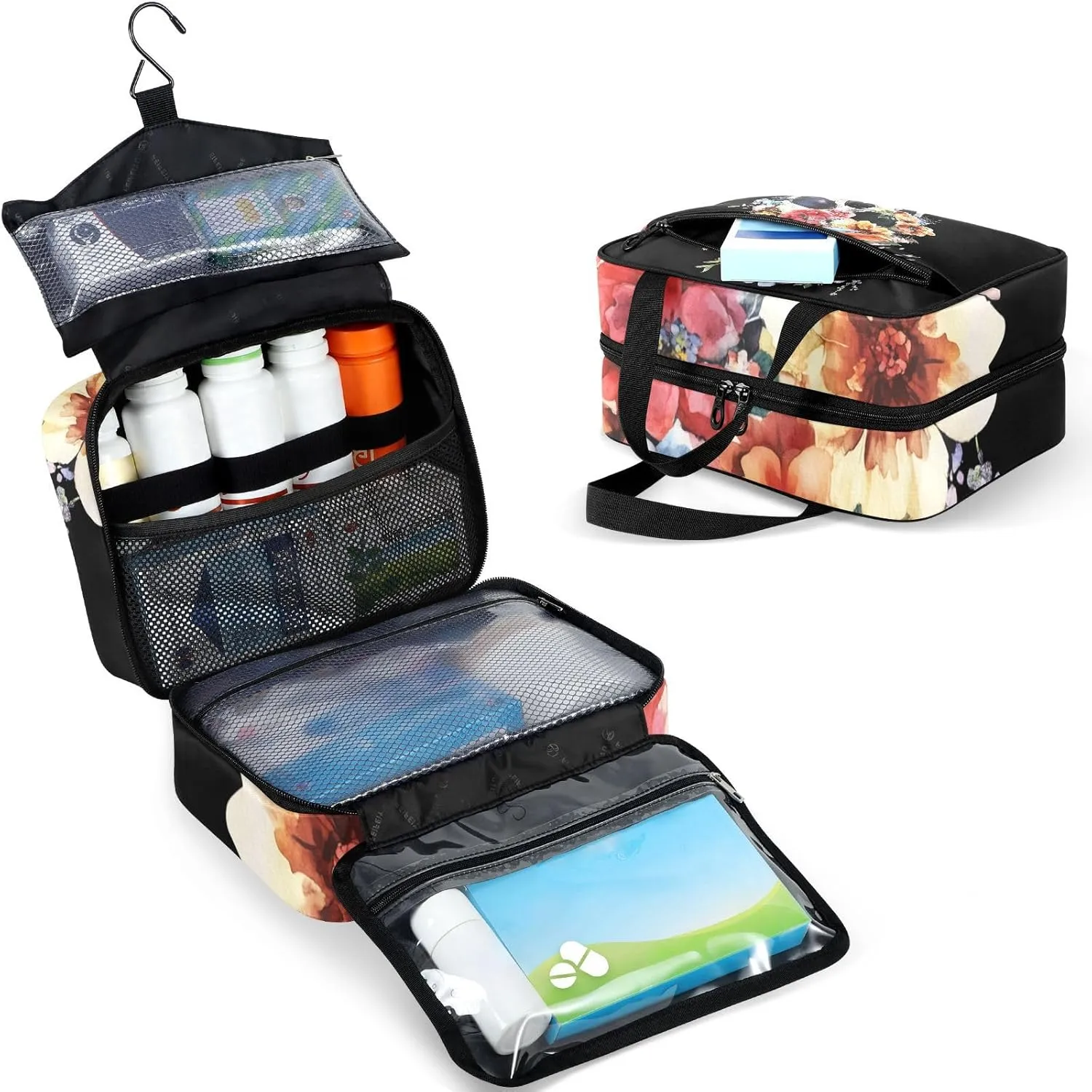 Fustylead Retro Floral Skull Watercolor Empty Travel First Aid Bag Large Home Medication Bag with Zipper for Pills,Vitamin,Fish Oil,Supplements for Women and Men