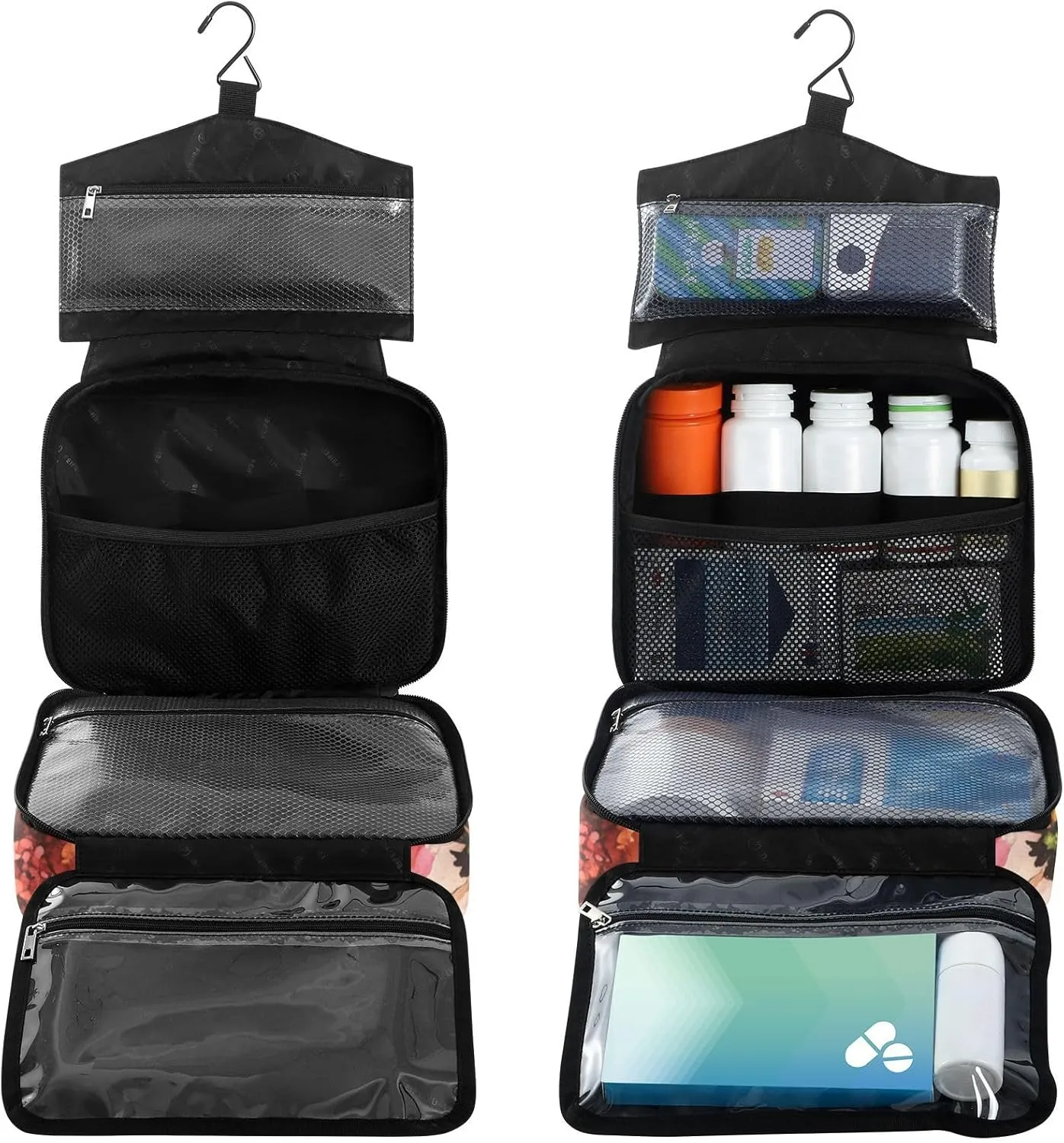 Fustylead Retro Floral Skull Watercolor Empty Travel First Aid Bag Large Home Medication Bag with Zipper for Pills,Vitamin,Fish Oil,Supplements for Women and Men