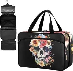 Fustylead Retro Floral Skull Watercolor Empty Travel First Aid Bag Large Home Medication Bag with Zipper for Pills,Vitamin,Fish Oil,Supplements for Women and Men